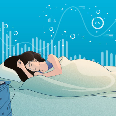 a visual representing a woman tracking her sleep with the Sleep Cycle App